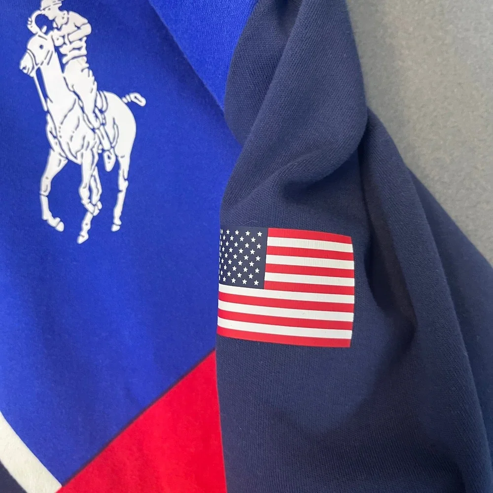 Polo Ralph Lauren Mens Large US Open Big Pony Colorblock Zip‎ Track Jacket Flag